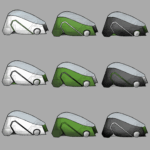 Colorisation en blanc, vert et noir d'un modèle de carrosserie provenant de la planche des 18 croquis