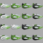Colorisation en blanc, vert et noir d'un autre modèle de carrosserie provenant de la planche des 18 croquis