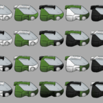 Colorisation en blanc, vert et noir d'un autre modèle de carrosserie provenant de la planche des 18 croquis