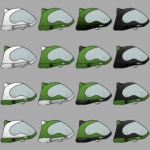 Colorisation en blanc, vert et noir d'un autre modèle de carrosserie provenant de la planche des 18 croquis